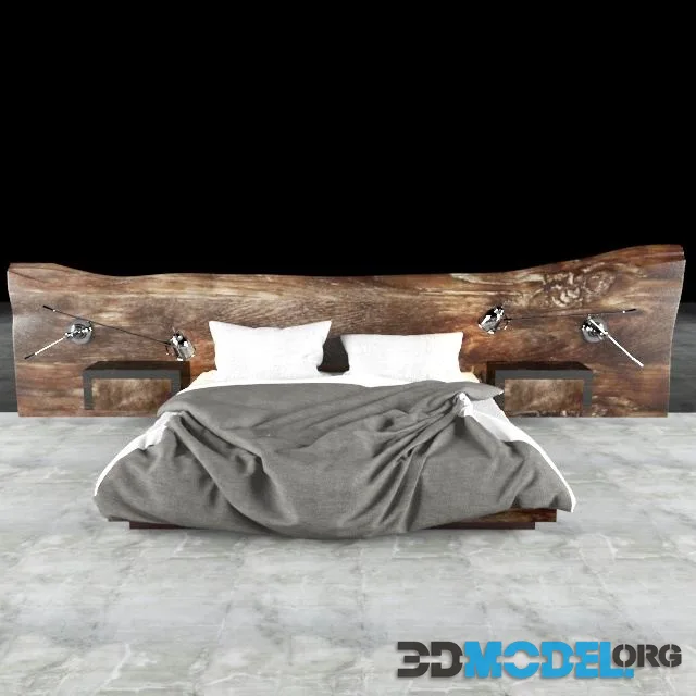 Bed with wooden headboard