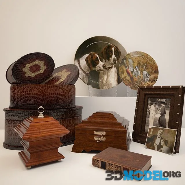 Decorative set, casket, photo, retro, vintage