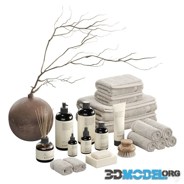 Decorative set with towels and branch 002
