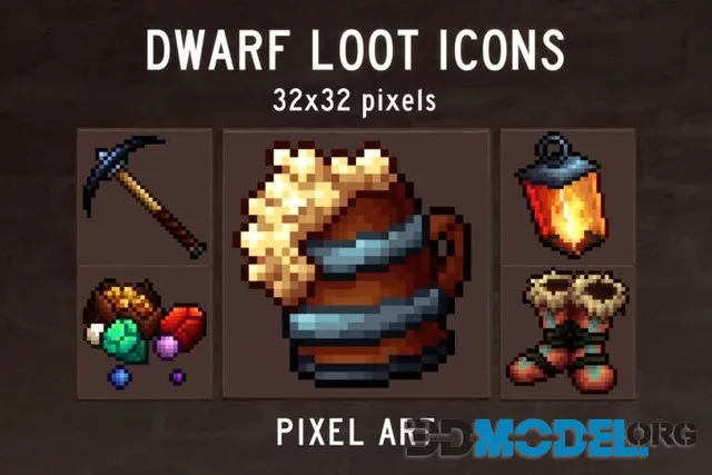Dwarf loot Icons 32x32 Pixel Art