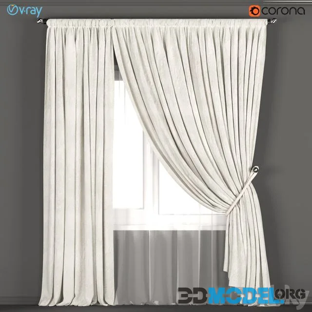 Neutral color curtains made of velvet with a garter on the rope + tulle
