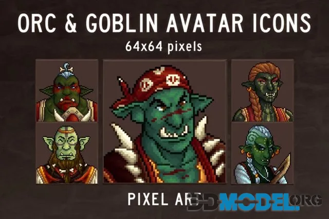 Orc and Goblin Avatar Icons in 64x64 Pixel Art