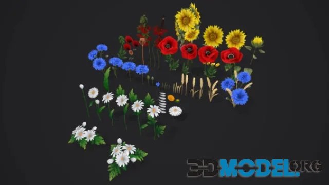 Stylized Handpainted Wildflowers Pack: Low-poly 3D Model