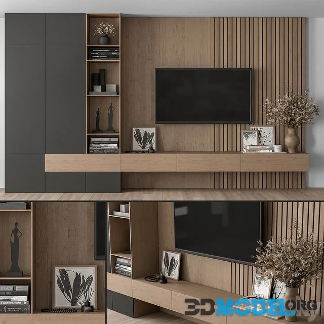 TV Wall Black and Wood Set 35