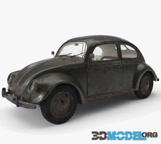 3D Model – VW Style Beetle Old Rusty WW2 Wrecked Car (PBR)