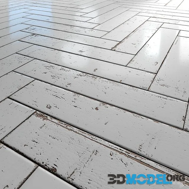White Painted herringbone parquet