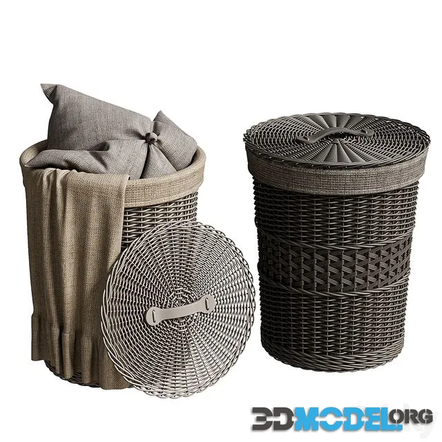 Wicker basket with pillow and blanket