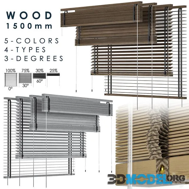Wood Blind 1500mm (10 configurations, 5 colors, 4 types, 3 degrees)