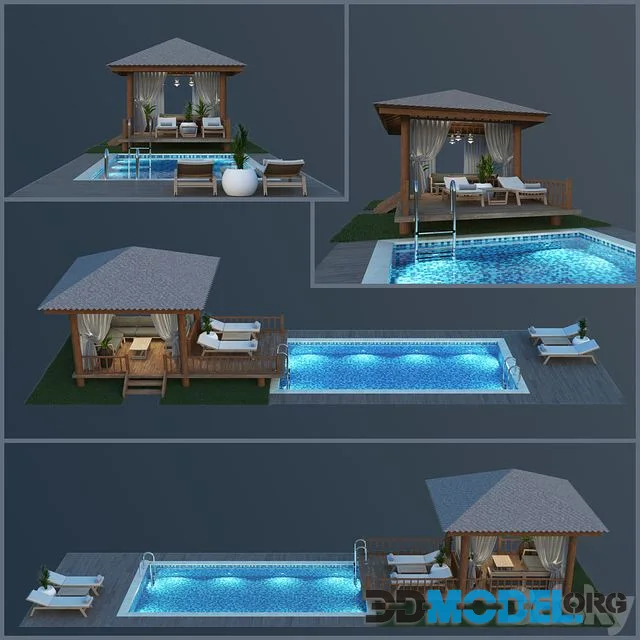 Wooden Gazebo & Swimming Pool