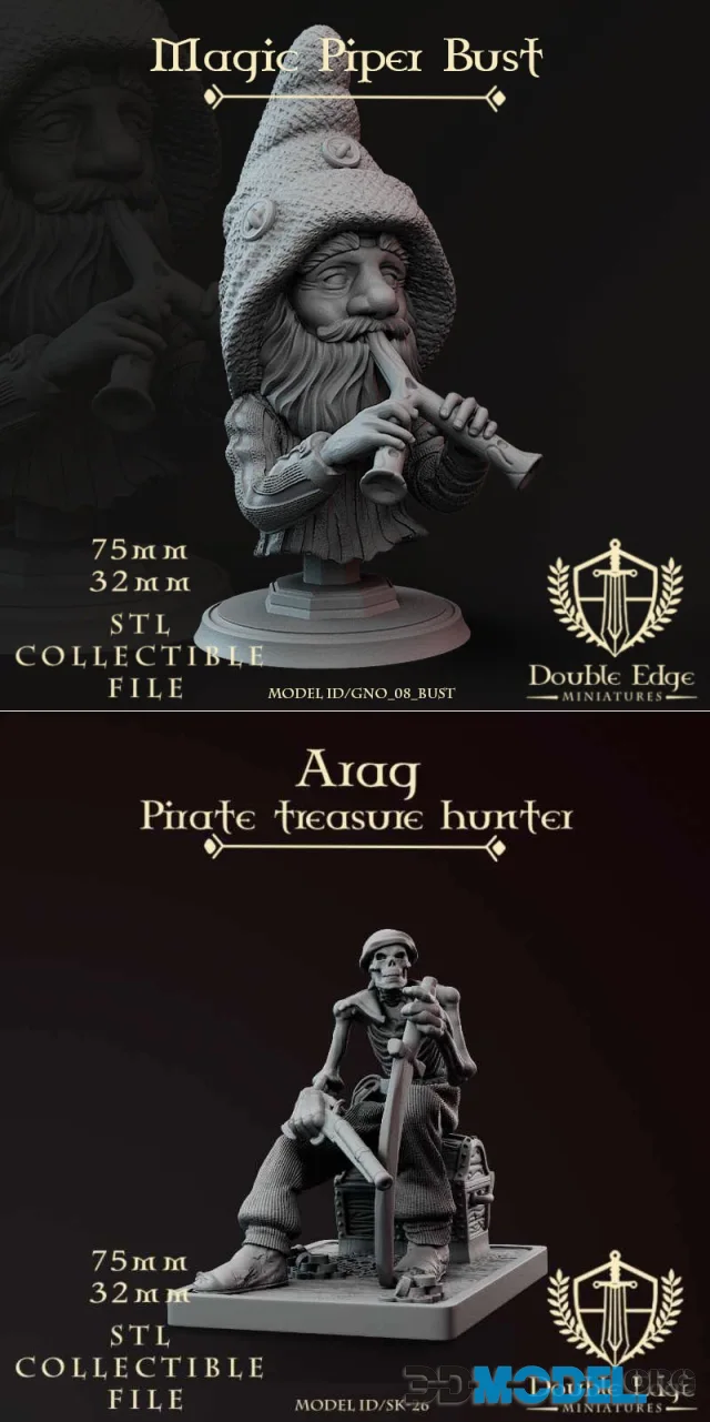Double Edge - Magic Piper Bust and Arag pirate treasure hunter – Printable