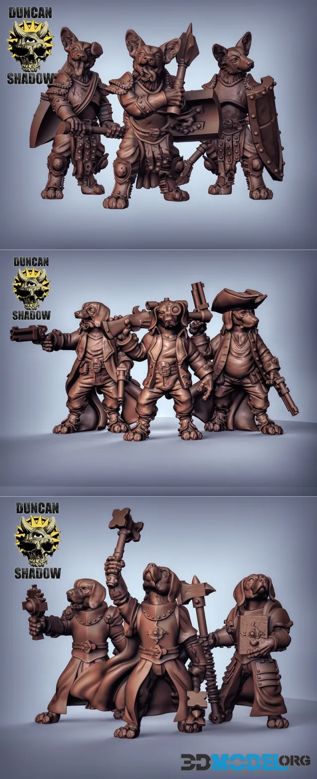 Beagle Cleric and Beagle Gunslinger and Corgi Fighter – Printable