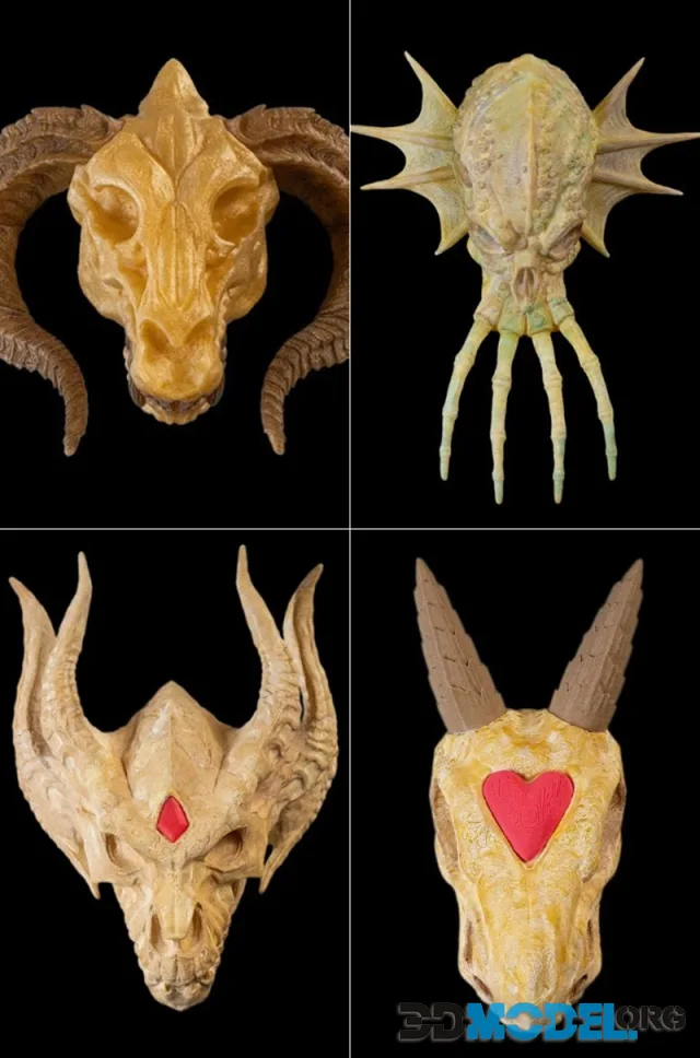 Skull - Gold Dragon and Green Dragon and Silver Dragon and Silver Hatchling – Printable