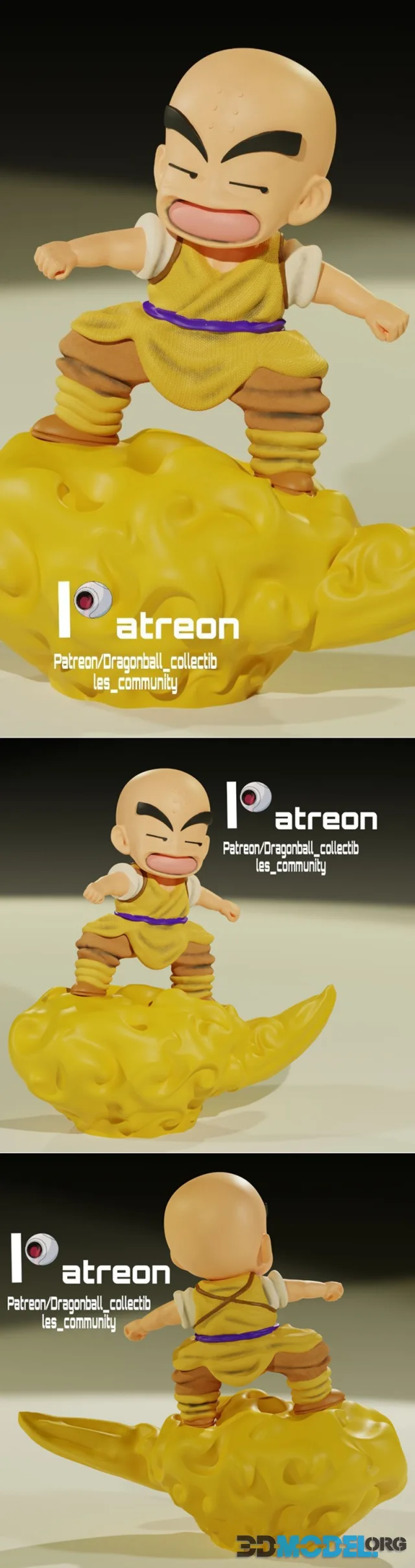 3D Model – KRILLIN ON THE MAGIC CLOUD – Printable