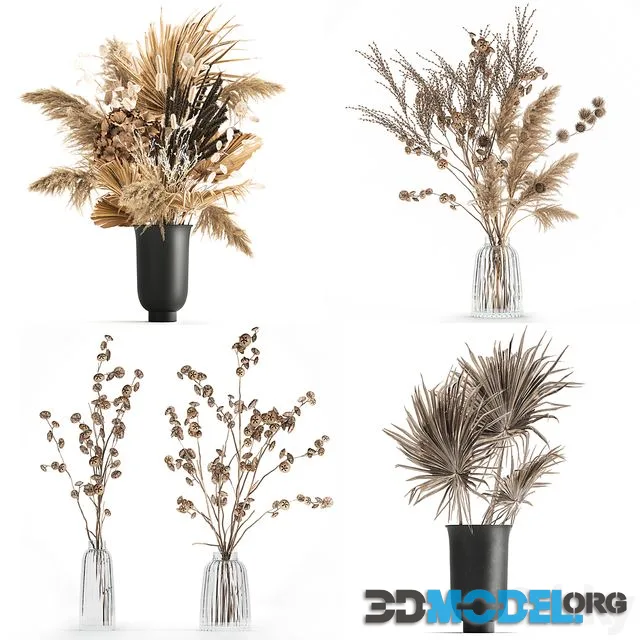 A set of flower bouquets in vases of dried flowers 283