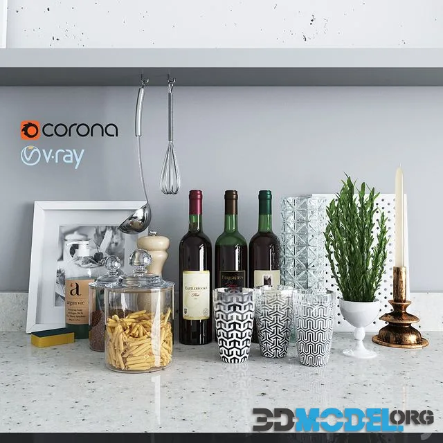Decor for the kitchen with 3 bottles of wine