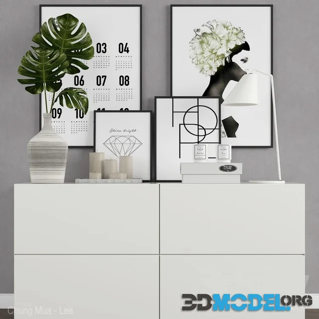 Decoration set 13 (chest of drawers with monstera)