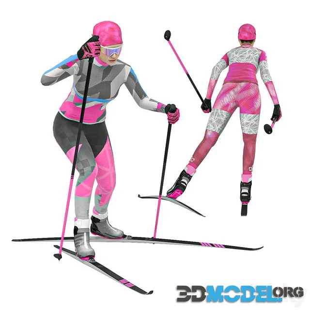 Female skier. Skate skiing