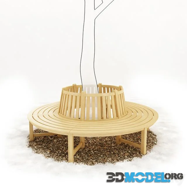 Round bench with gravel encircling tree