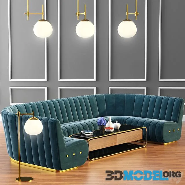 Sophia Long Sofa & Launter Table With Parquet