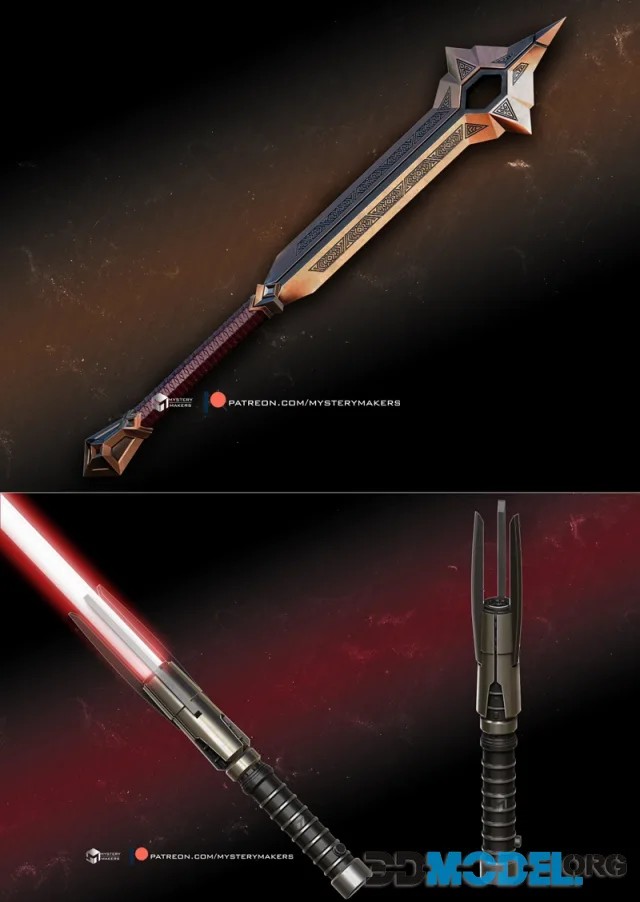 Balins sword mace and Starkiller spiked lightsaber – Printable