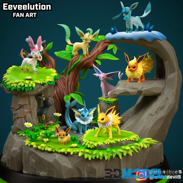 Ydeval - Eeveelutions Diorama – Printable