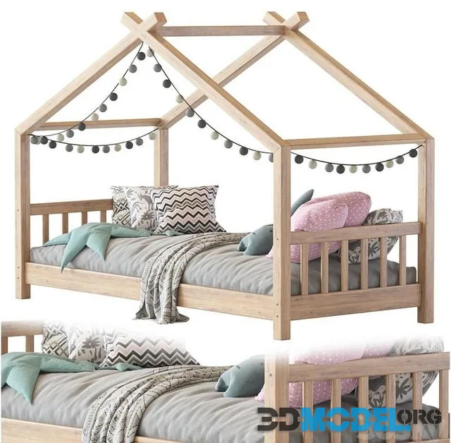 Children bed wood house