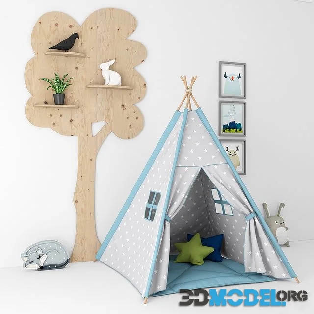 Decorative set for a nursery with a tent