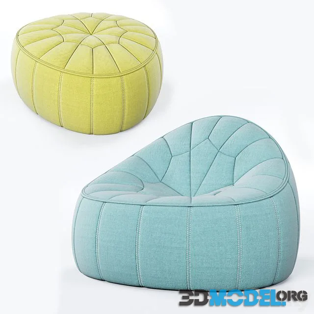Ligne Roset Ottoman and Footstool