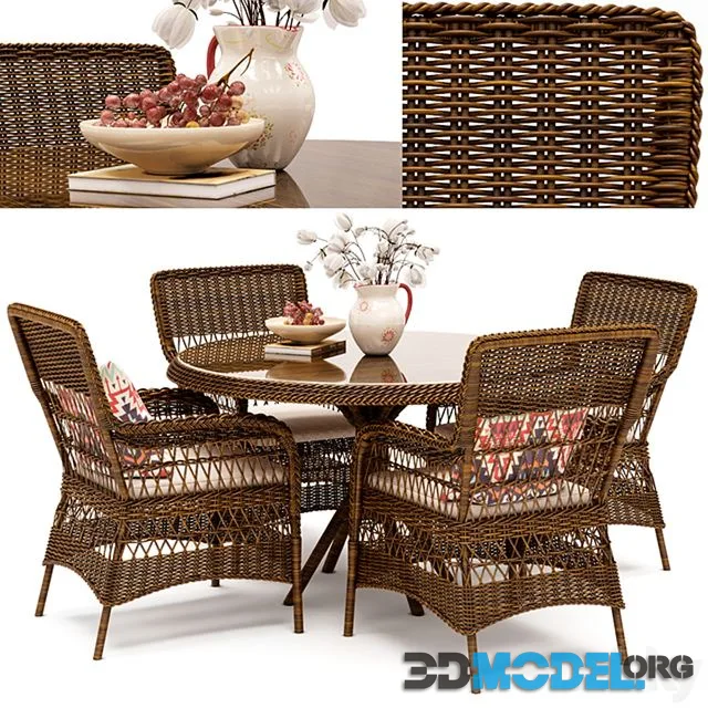 Marie wicker chair and Grace dining table