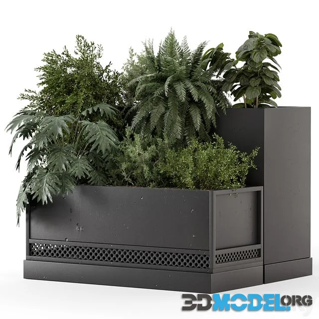 Outdoor Plant Box in rusty Concrete Pot on Metal Shelf - Set 1453