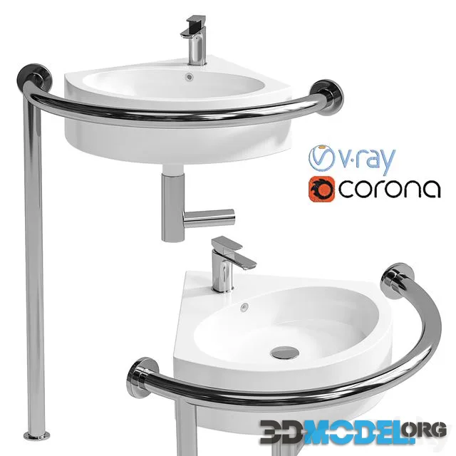 Sink DS IF35 corner 450x400x120 mm with handrail (right) and DS3 mixer Equipment for the disabled