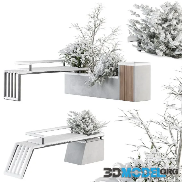Urban Furniture snowy Bench with Plants- Set 33