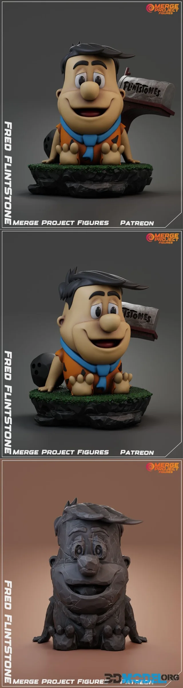 Merge Project Figures - Fred FlintStone Stone Plush and Statue – Printable