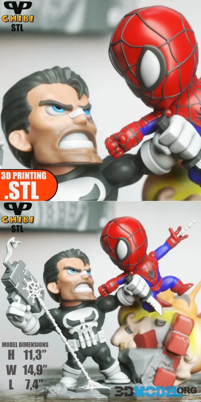 3DXM - Spider-Man vs Punisher Chibi – Printable