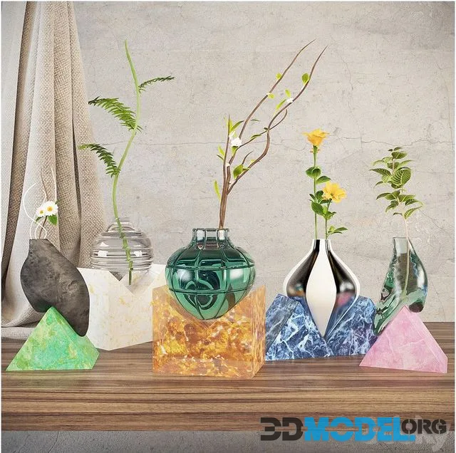 Composition set, plants bouquet glass flower