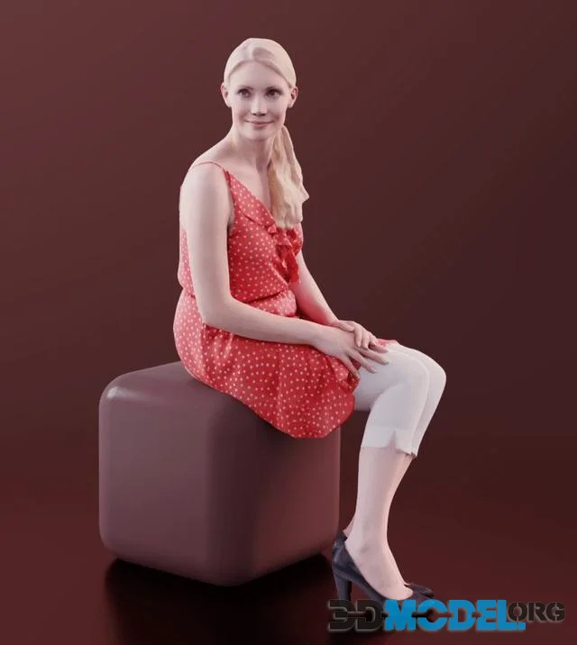 Kim girl in a red dress in a sitting pose
