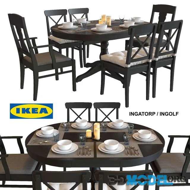 Table and chairs IKEA INGATORP INGOLF with serving