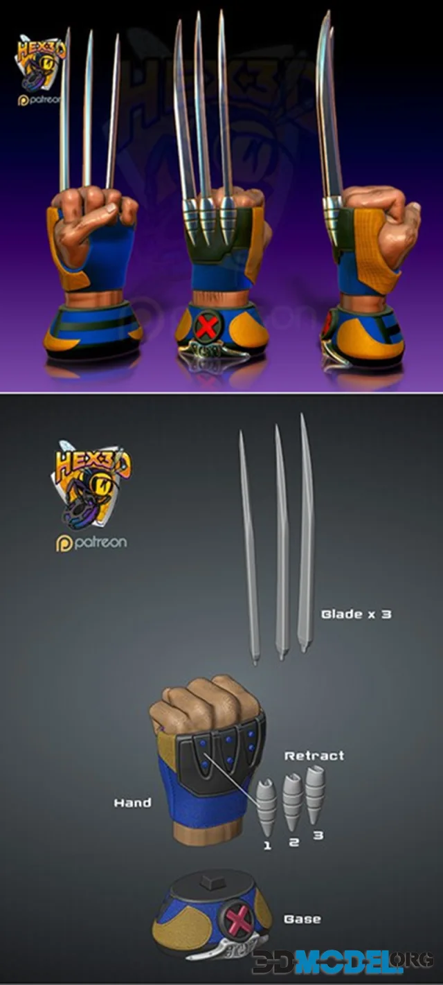 Hex3D - Wolverine Hand Display – Printable