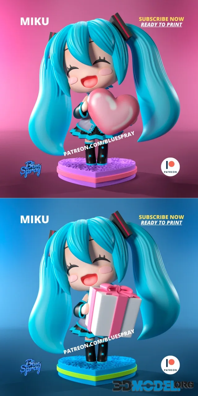 Blue Spray - Hatsune Miku Chibi Sculpture (Valentine's Day gift) – Printable