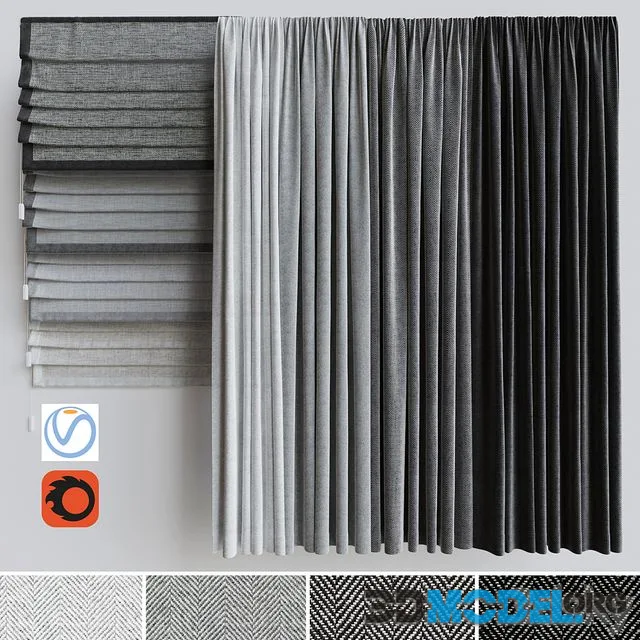 A set of curtains + a set of Roman curtains 1. Gray scale