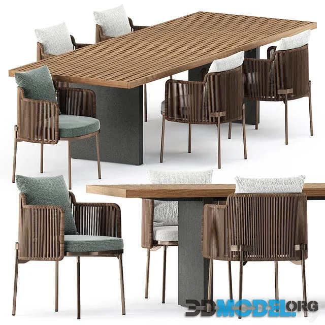 TAPE CORD chair and Quadrado Table by Minotti