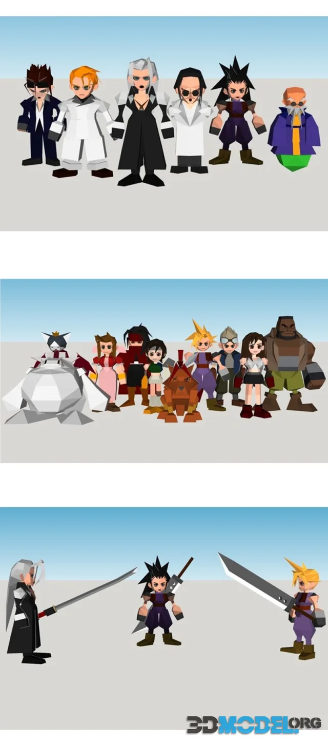 Final Fantasy VII - All charachters - Low poly by Cestymour – Printable
