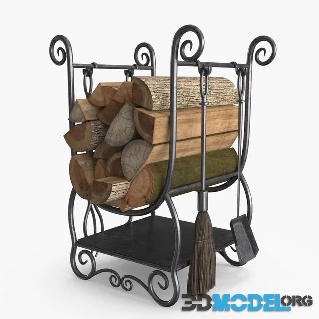 Fireplace Tools with Pile of Wood (PBR)