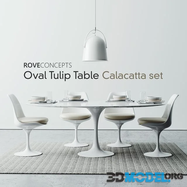 Oval Tulip Table 78 Calacatta set