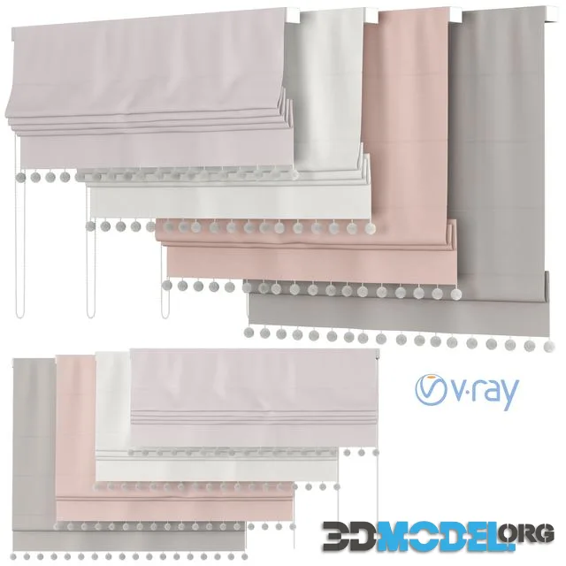 Roman Curtains 56 Rh Baby & child POM-POM LINEN-COTTON ROMAN SHADE