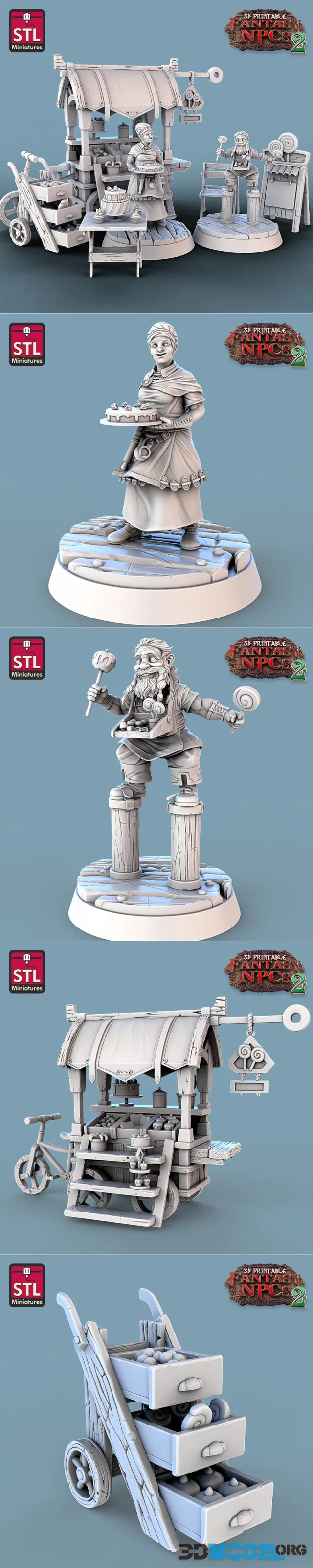 STL Miniatures - Fantasy NPCs 2 - Candy Seller Set – Printable