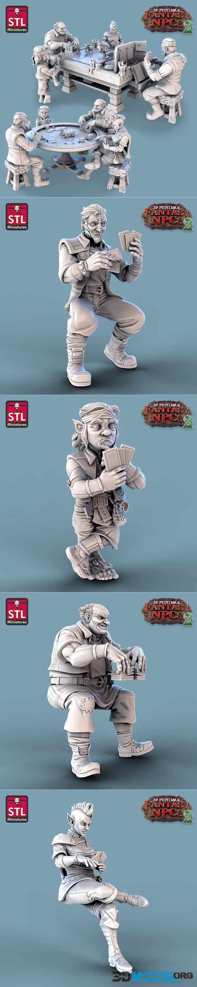 STL Miniatures - Fantasy NPCs 2 - Card Players Set – Printable