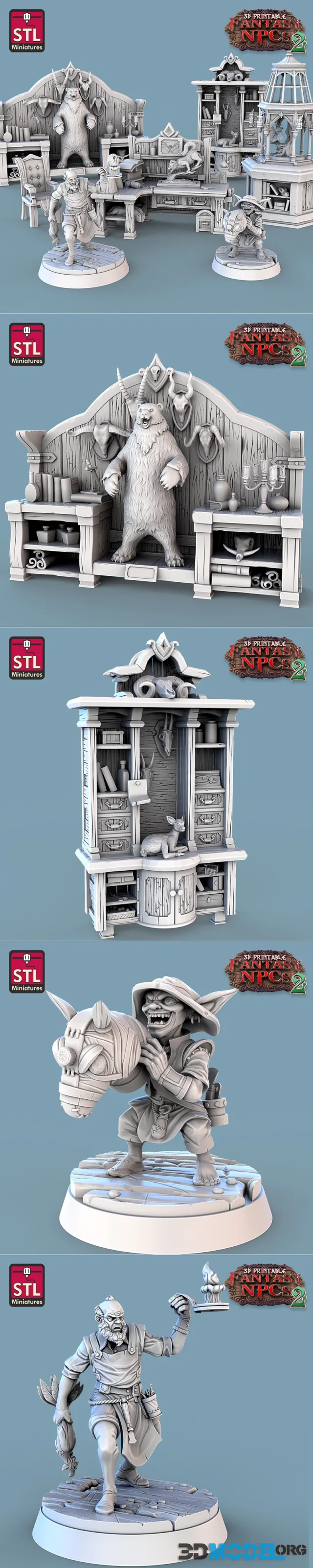 STL Miniatures - Fantasy NPCs 2 - Taxidermist Set – Printable
