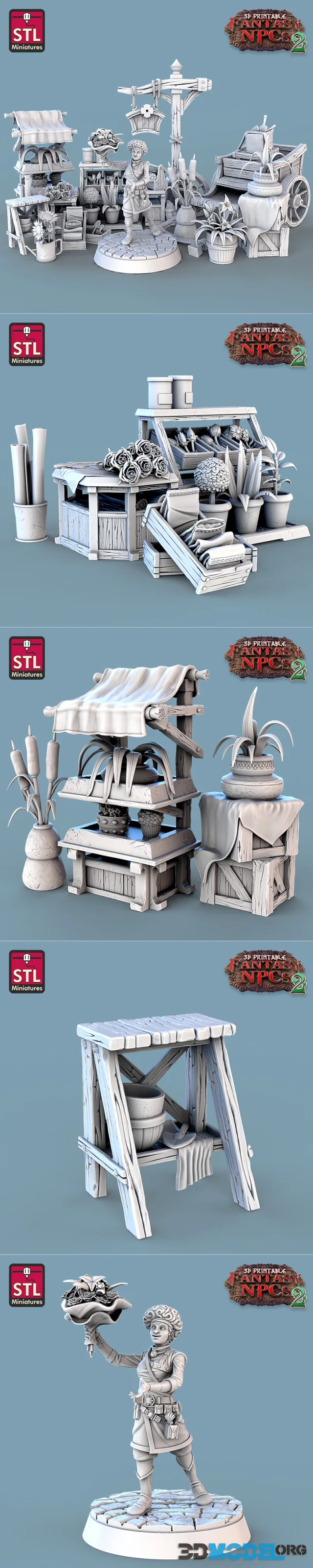 STL Miniatures - Fantasy NPCs 2 - Florist Set – Printable