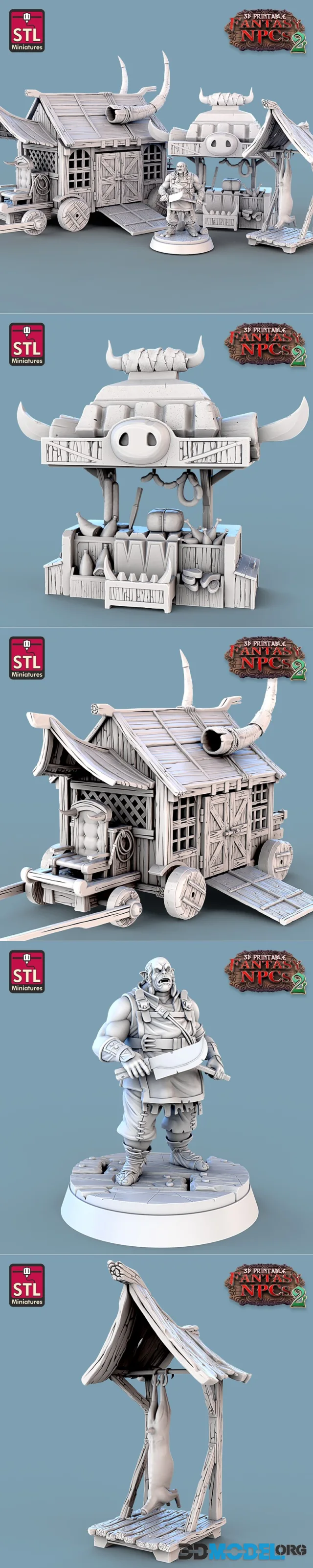 STL Miniatures - Fantasy NPCs 2 - Orc Butcher Set – Printable